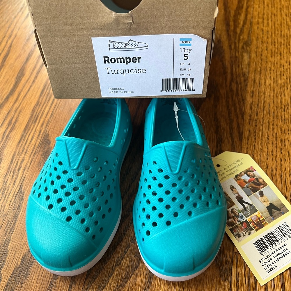 TOMS romper tiny size 5 turquoise slip ons for girls or boys